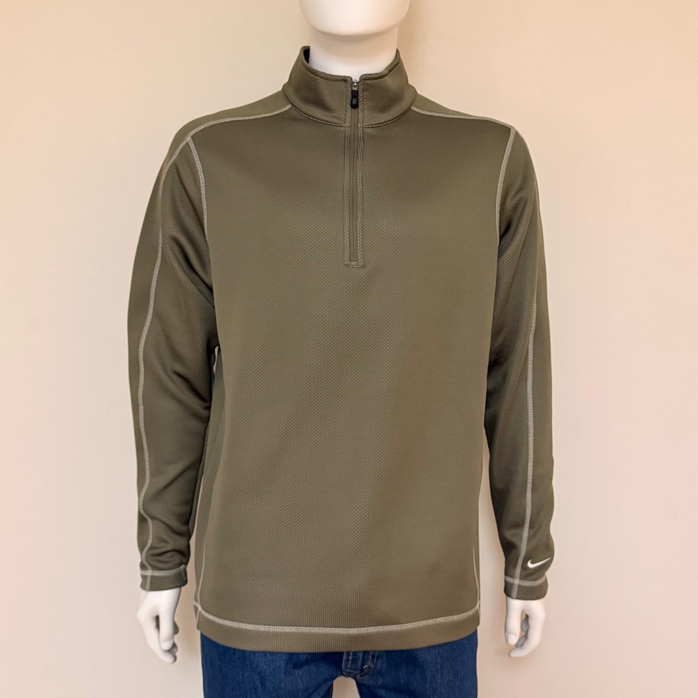 Nike Golf Mens Therma-FIT Quarter Zip Pullover Olive Green Long sleeve  Size L